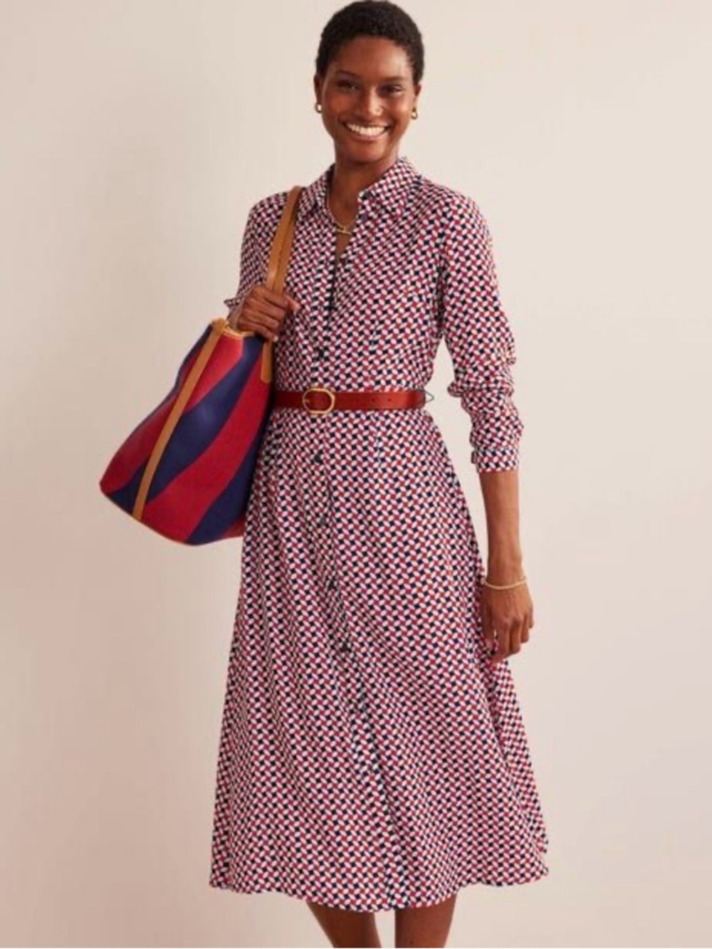 Boden Kate Midi Shirt Dress Geometric Long Sleeve